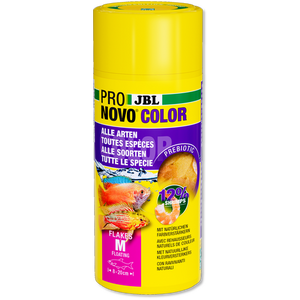 JBL PRONOVO ColorM Flakes, Prebiotic aquarium fish food: dedicated dietary fibres in the food supply the beneficial intestinal bacteria with food for healthy digestion JBL PRONOVO ColorM Flakes, Prebiotic aquarium fish food: dedicated dietary fibres in the food supply the beneficial intestinal bacteria with food for healthy digestion