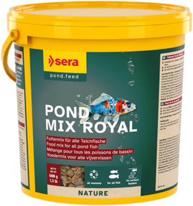 Sera Pond Mix Royal, Pond Mix Royal is the staple food consisting of carefully processed flakes, granules and whole gammarus for year-round feeding in ponds with various fish. Of course free from dyes and preservatives. Sera Pond Mix Royal, Pond Mix Royal is the staple food consisting of carefully processed flakes, granules and whole gammarus for year-round feeding in ponds with various fish. Of course free from dyes and preservatives.