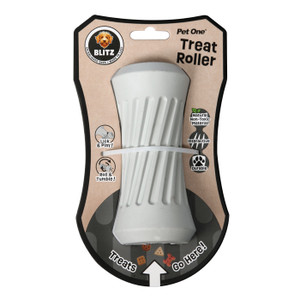 Pet One Blitz Rubber Treat Roller, Made from all-natural rubber and combined with calcium carbonate to vulcanise the material for added strength and durability. Pet One Blitz Rubber Treat Roller, Made from all-natural rubber and combined with calcium carbonate to vulcanise the material for added strength and durability.