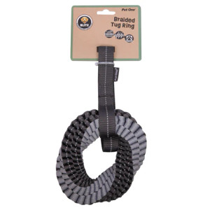 Pet One Dog Toy Blitz Braided Tug Ring W Strap Grey