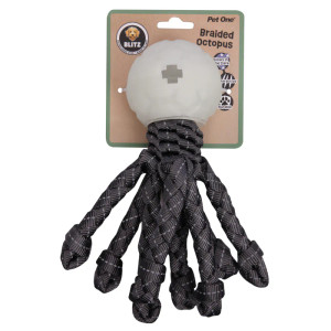 Front of Pet One Dog Toy Octopus with Glow in the Dark Ball grey