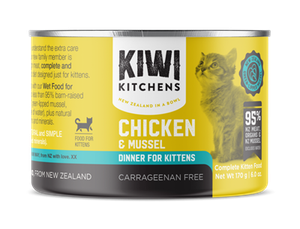Front of Kiwi Kitchens Wet Kitten Dinner Chicken & Mussel - 170g Tin