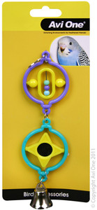 Avi One Bird Toy - Twin Rings With Turning Beads; Star; Mirror And Bell Avi One Bird Toy - Twin Rings With Turning Beads; Star; Mirror And Bell