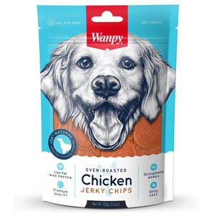 Front of Wanpy Chicken Chips 100g bag