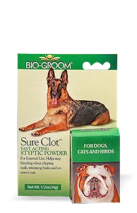 Front of Bio-Groom Sure Clot Styptic Powder 14g Packaging