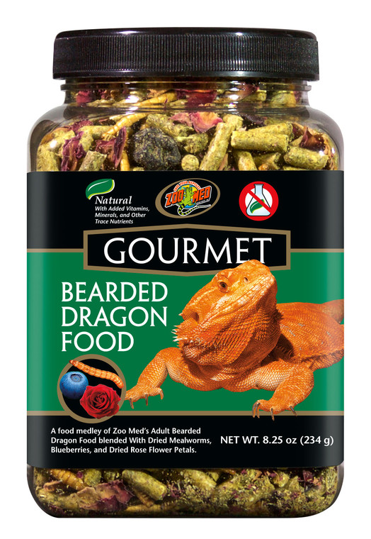 Front of Zoo Med Gourmet Bearded Dragon Food – Enriched Diet with Fruit & Insects Tub