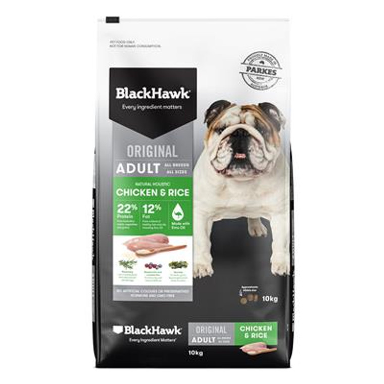 Black Hawk Adult Dog - Chicken & Rice, Black Hawk pet food provides a complete diet for adult dogs. It is formulated to meet the nutritional levels established by the Association of American Food Control Officials (AAFCO) Dog Food Nutrient Profile for the maintenance of adult dogs.