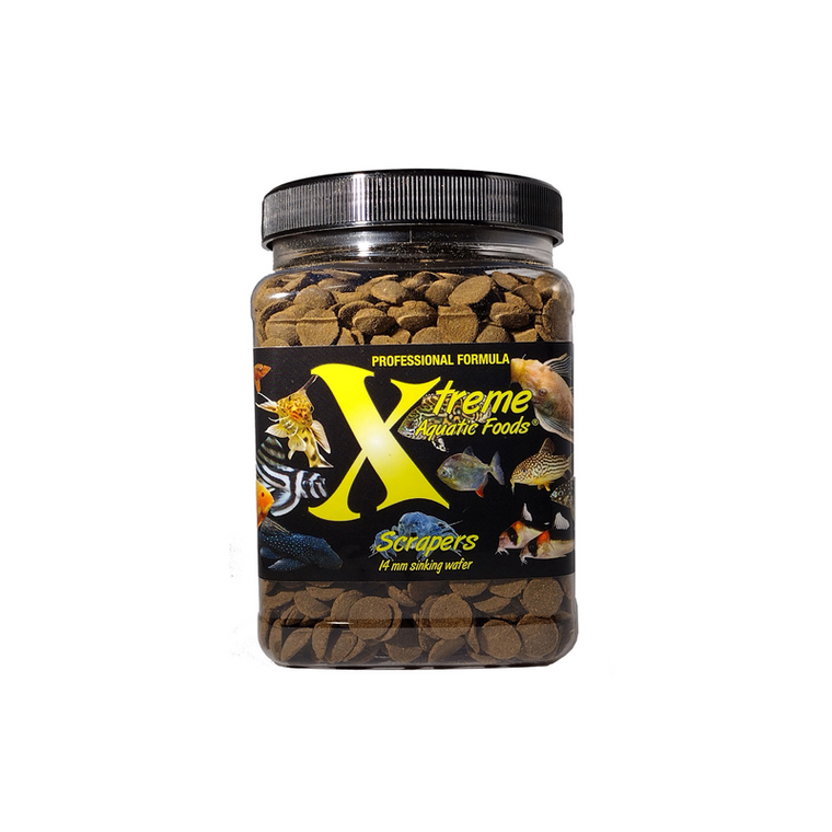 Xtreme Scrapers 14mm Wafer, These 13-14mm fast sinking wafers are specially manufactured for catfish, Plecostomus species, and loaches.