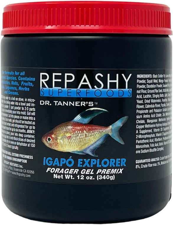 Repashy Igapo Explorer Gel, Our formula for all Rainforest Species. Contains Invertebrates, Nuts, Fruits, Seeds, Legumes, Herbs and Greens.