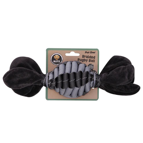 Pet One Dog Toy Blitz Braided Rugby Ball Grey