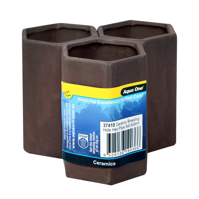 Aqua One Ceramic Breeding Hide Hex Pipe 9x6.8x9cm