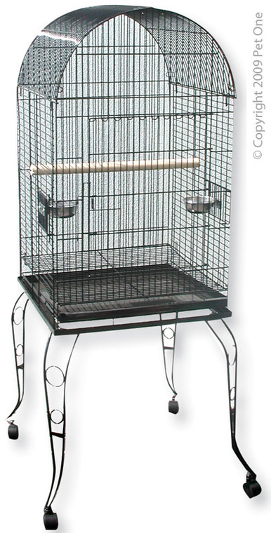 Erected Avi One Parrot Cage - 9222 Medium Arch Silver Black Open Top 53x53x140cm