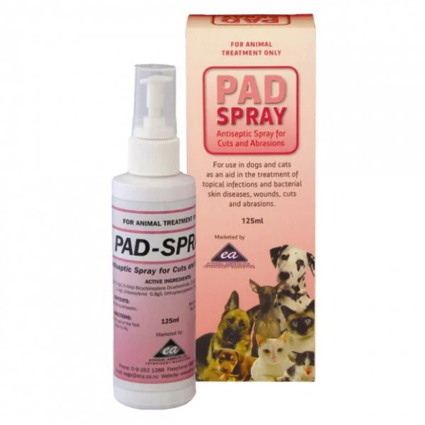 Box and bottle side by side of Ethical Agents - Pad spray - 250ml