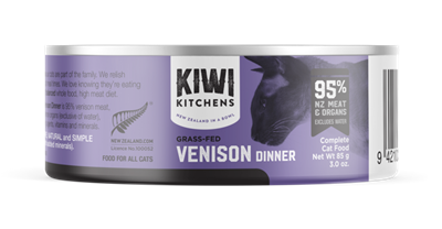 Front of Kiwi Kitchens Wet Cat Dinner Venison - 85g Tin