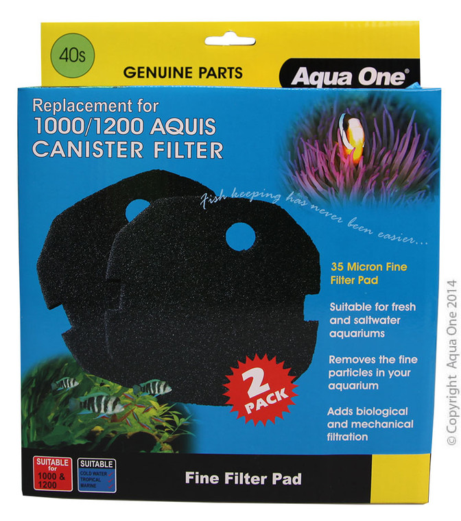 Aqua One Sponge Pad - Black (35ppi) - 1000/1200 Aquis (2pk)