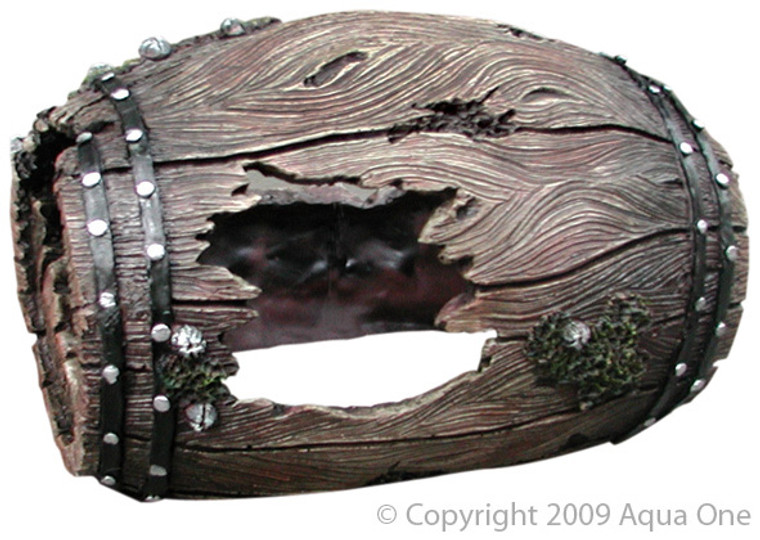Aqua One Ornament - Barrel With Holes & Studs - 27x22x29cm Large