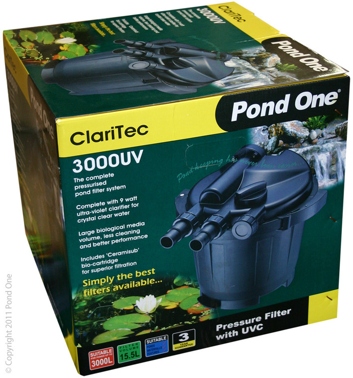 Front of Pond One Claritec 3000 Pressurised filter with 9w UV  Box