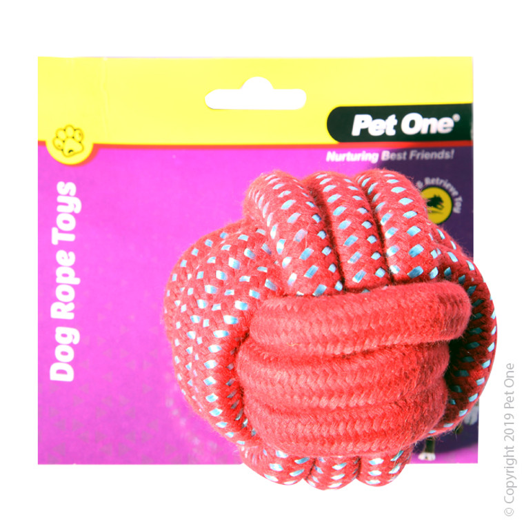 Pet One Dog Toy - Rope Ball Red/Blue 10cm Dia