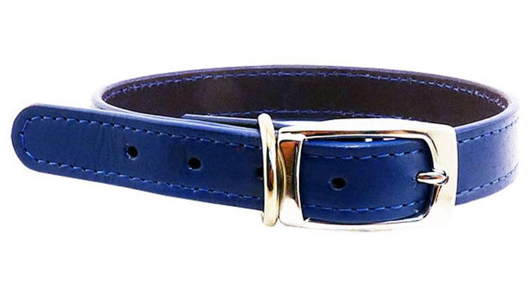 Leather Stitched 12mm Collar - Blue 35cm