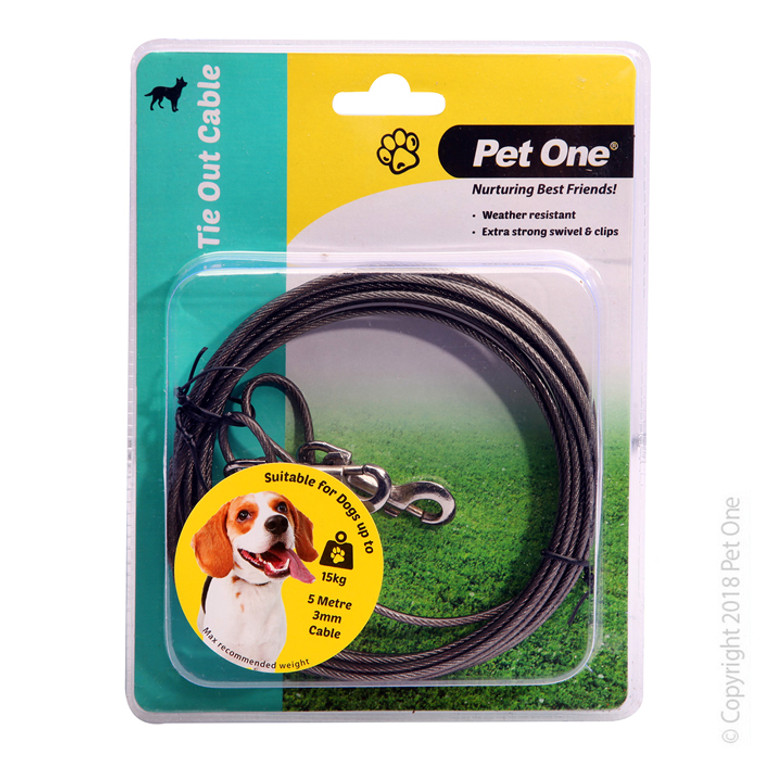 Pet One Tie Out Cable 5m 3mm For Dogs Up To 15kg