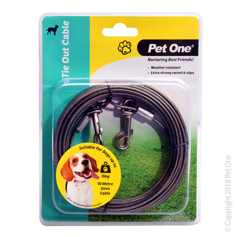 Pet One Tie Out Cable 10m 3mm For Dogs Up To 15kg