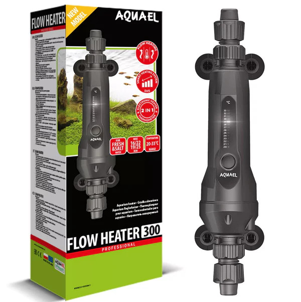 Front of Aquael Inline FLOW HEATER 2.0 300W and unboxed heater