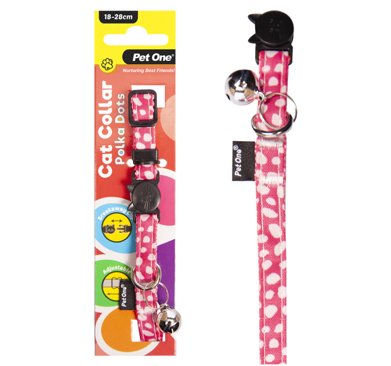 Pet One Cat Collar 18-28cm Polka Dots - Pink
