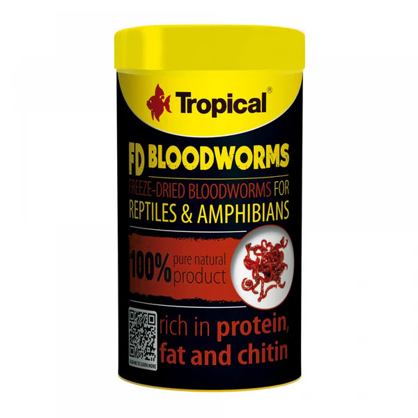 Front of Tropical Freeze-Dried Bloodworms - Natural Protein Food 250ml (17g) Tub