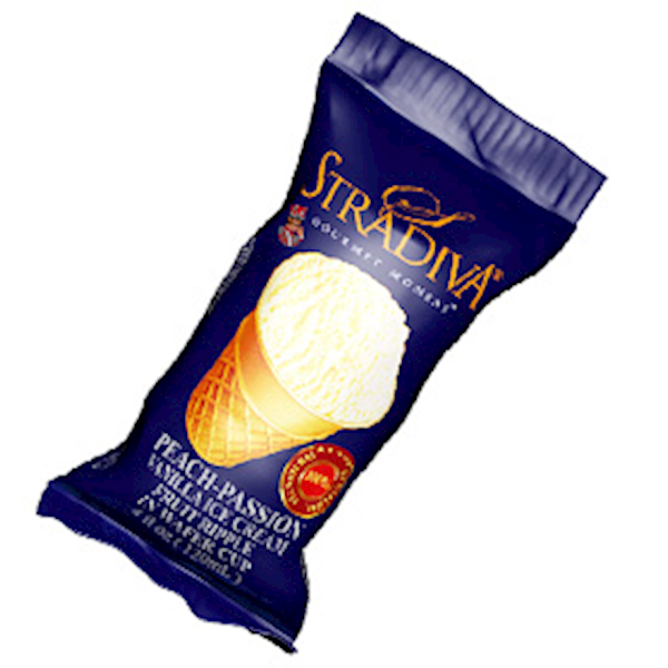 Stradiva, Vanilla Ice Cream with Peach-Passion Fruit in Wafer Cup