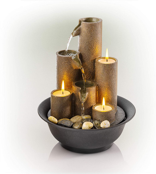 WCT202 Tiered Column Tabletop Fountain w/ 3 Candles, 11 Inch Tall