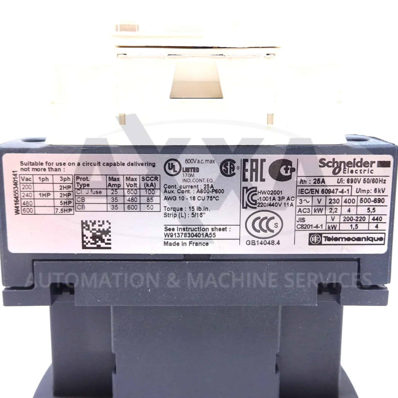 Schneider Electric Contactor TeSys 034867 24VAC 4kW LC1D09B7 