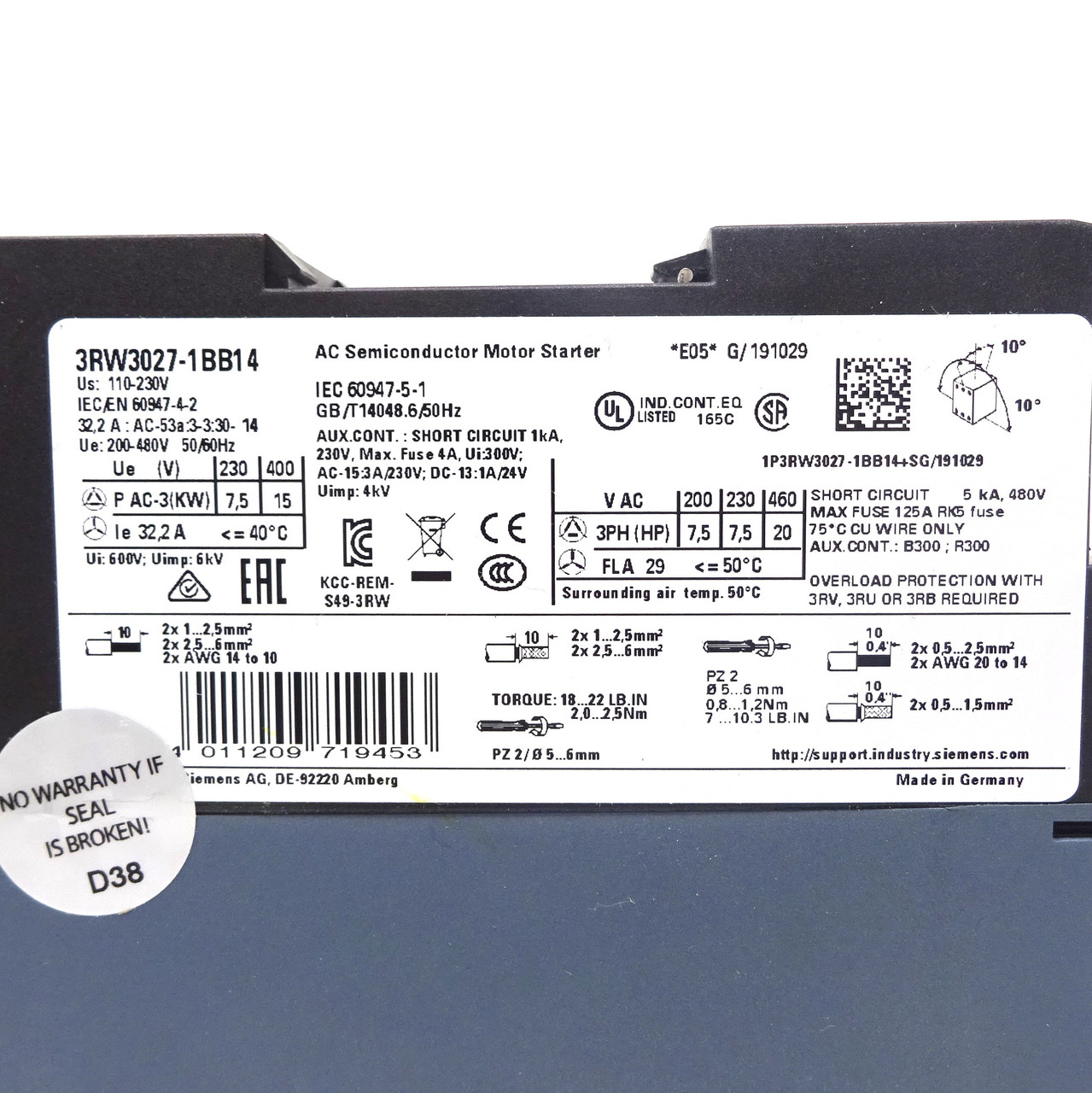 Softstarter 3RW3027-1BB14 Siemens 15kW - Axxa - Motors & Motor Control