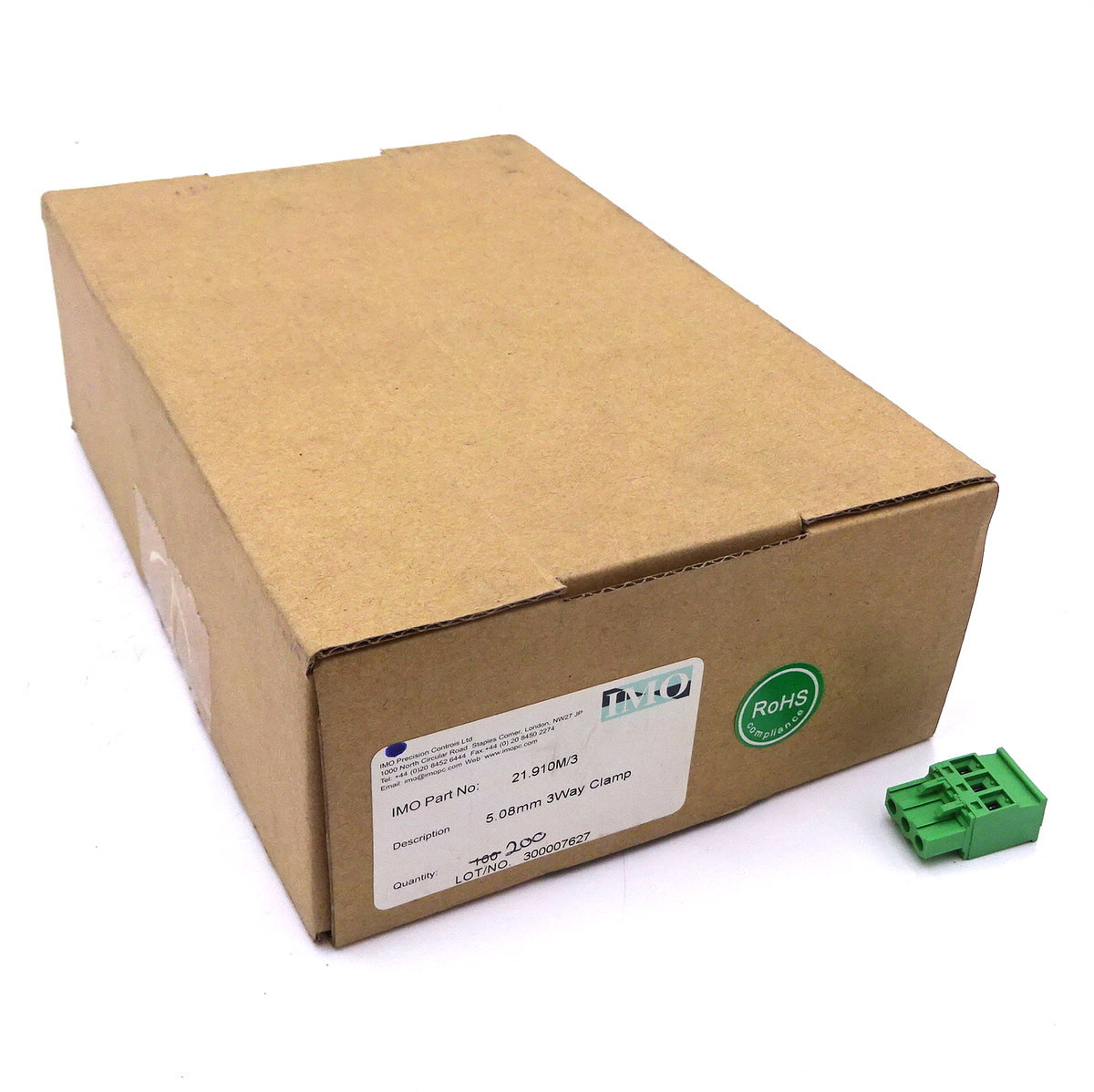 Terminal Block 21.910M/3 IMO 5.08mm 3 Way 300V 15A *Pack of 10* - Axxa ...