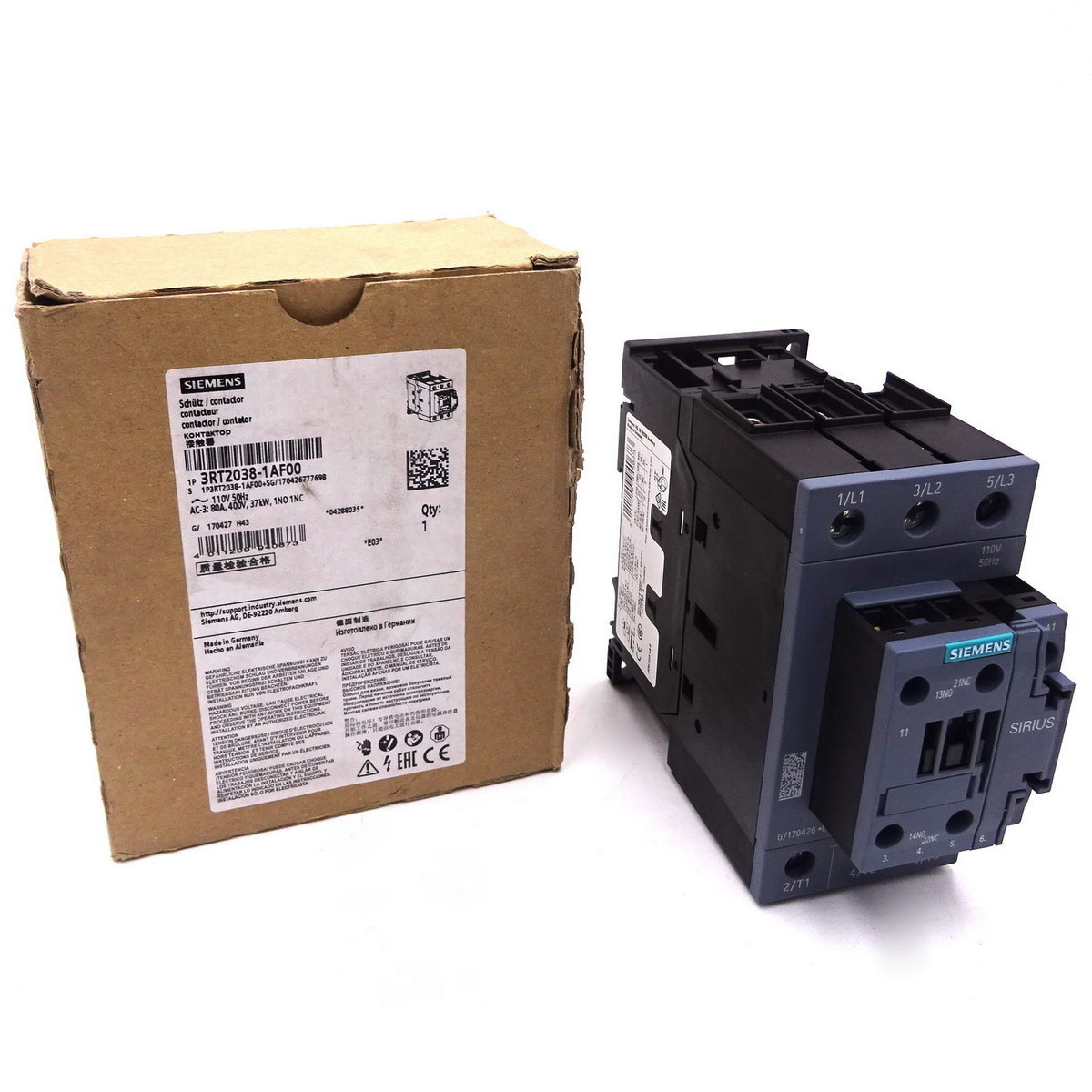 3RT20383NB30 3RT2038-3NB30 CONTATTORE, AC3:37KW 1NO 1NC AC/DC20-33V