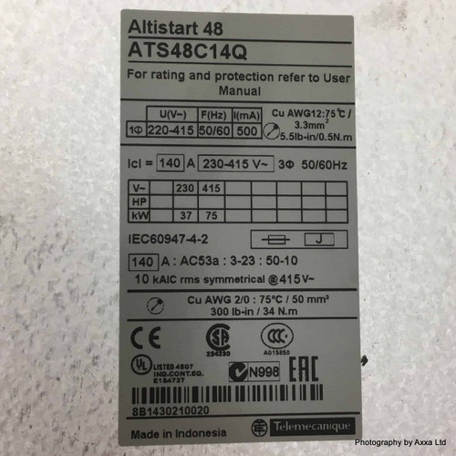 Altistart 48 Soft starter ATS48C14Q Schneider 75kW *New* - Axxa - Motor ...