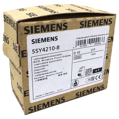 2P Mini Circuit Breaker 5SY4210-8 Siemens 10A D-Curve