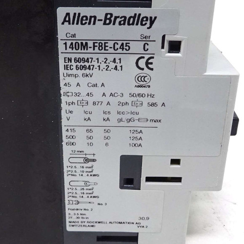 Motor Protection Circuit Breaker 140M-F8E-C45 Allen-Bradley MPCB 32-45A ...