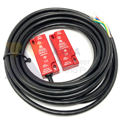 Mechan Controls - MS21-11-DC-06M, Magnetic Safety Switch and Actuator, 1NO/1NC, DC, Plastic, 6m pre-wired Cable