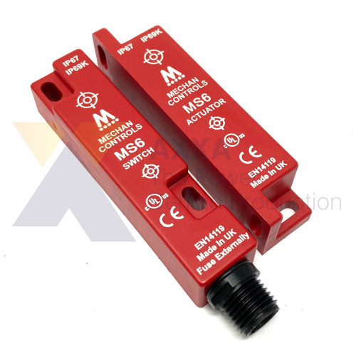 Mechan Controls - MS6-21-DC-QD, Quick Disconnect Magnetic Safety Switch and Actuator, 2NO/1NC, DC, Plastic, 6-PIN M12 No Cable