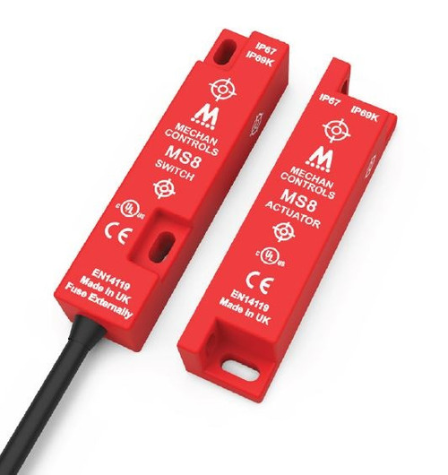 Mechan Controls - MS8-20-DC-06M, Magnetic Safety Switch and Actuator, 2NO, DC, Plastic, 6m pre-wired Cable