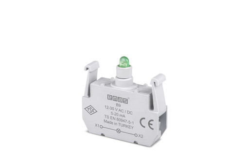 B CONTACT BLOCK WITH GREEN LED 12-30 V AC/DC