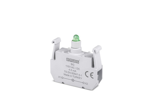 B CONTACT BLOCK WITH GREEN LED 110 V DC