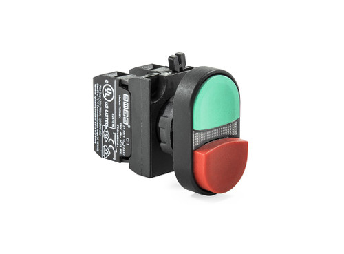 CP DBL HEAD PUSH BUTT DBL EXTENDED 1NO+1NC RED-GREEN