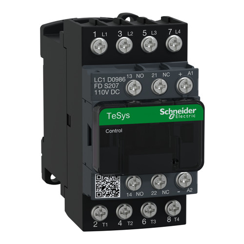 Contactor LC1D0986FDS207 Schneider 4P (2NO 2NC) 1NC + 1NO Aux 110VDC 9A 4kW