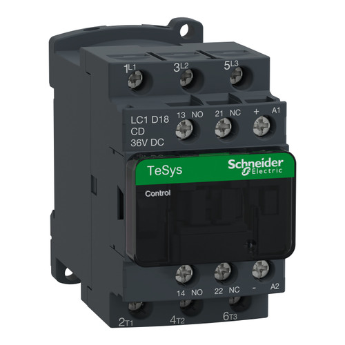 Contactor LC1D18CD Schneider 3P (3NO) 1NC + 1NO Aux 36VDC 18A 7.5kW