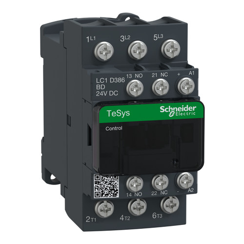 Contactor LC1D386BD Schneider 3P (3NO) 1NC + 1NO Aux 24VDC 38A 18.5kW