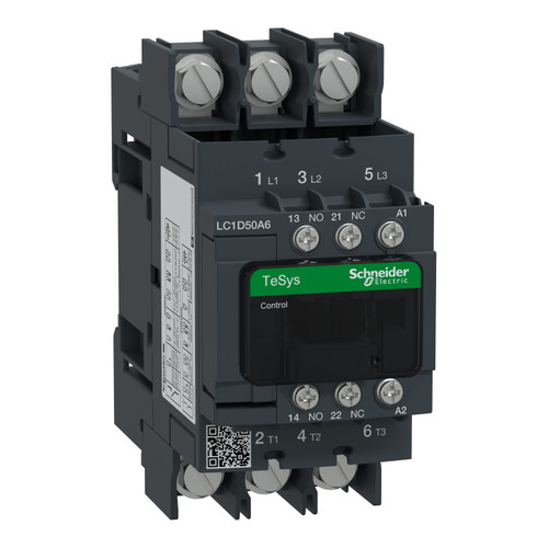 Contactor LC1D50A6F7 Schneider 3P (3NO) 1NC + 1NO Aux 110VAC 50A 22kW