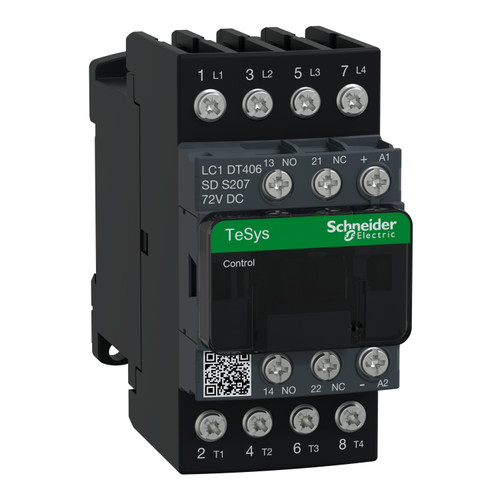 Contactor LC1DT406SDS207 Schneider 4P (4NO) 1NC + 1NO Aux 72VDC 40A 11kW