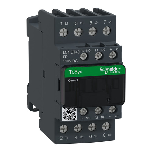 Contactor LC1DT40FD Schneider 4P (4NO) 1NC + 1NO Aux 110VDC 40A 11kW