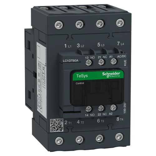 Contactor LC1DT60AKUE Schneider 4P (4NO) 1NC + 1NO Aux 100-250VAC/DC 60A